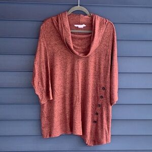 Workshop Republic Clothing 3/4 Sleeve Cowl Neck Lightweight Top - Rust